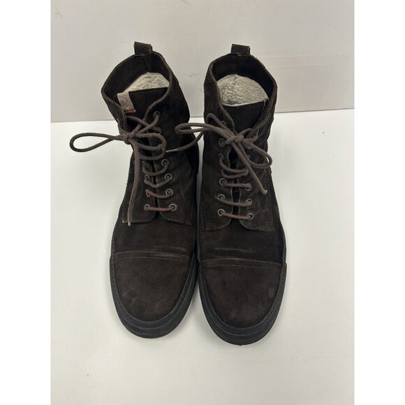 SERAFINI Suede Leather Brown Boots US Sz 12 Lace Up Made in Italy Faux Fur Lined main image 4
